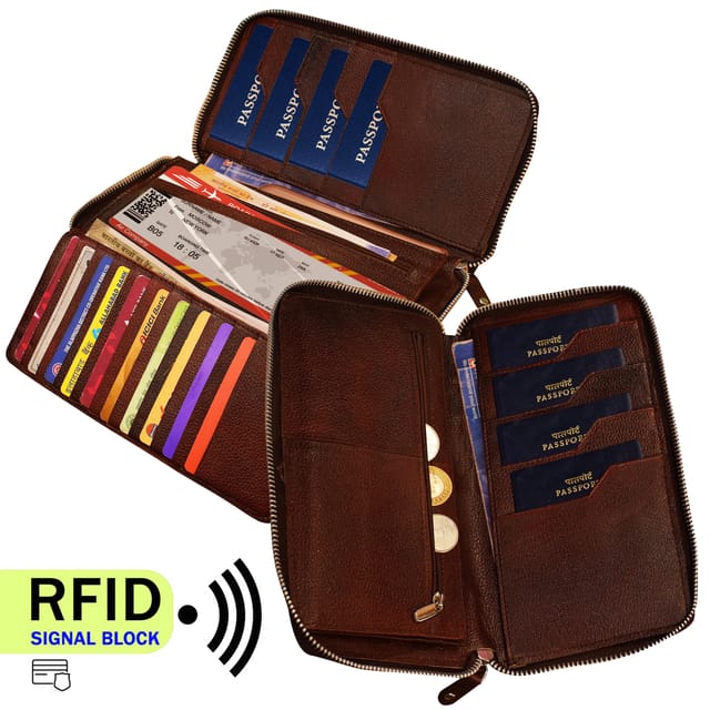 ABYS Genuine Leather Dark Brown RFID Protected  Document Holder For Men And Women-(5117DB)