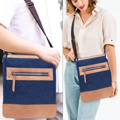 ABYS Genuine Leather & Denim Messenger Bag[Tan & Blue]