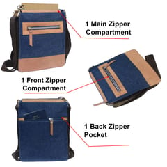 ABYS Genuine Leather & Denim Messenger Bag[Tan & Blue]