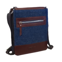 ABYS Genuine Leather & Denim Messenger Bag[Dark Brown & Blue]