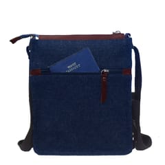 ABYS Genuine Leather & Denim Messenger Bag[Dark Brown & Blue]