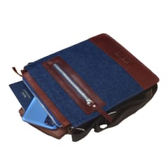 ABYS Genuine Leather & Denim Messenger Bag[Dark Brown & Blue]