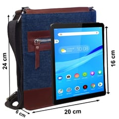 ABYS Genuine Leather & Denim Messenger Bag[Dark Brown & Blue]