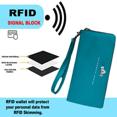 VEGAN Leather RFID Protected Teal Wallet/Purse/Clutch/Handbag For Women