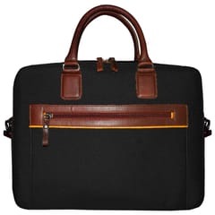 ABYS Genuine Leather & Canvas Black Laptop Bag[14 Inch]
