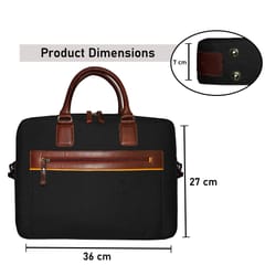 ABYS Genuine Leather & Canvas Black Laptop Bag[14 Inch]