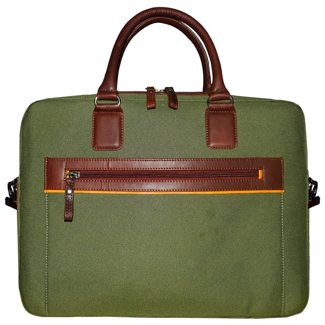 ABYS Genuine Leather & Canvas Green Laptop Bag[14 Inch]