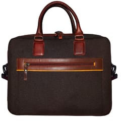 ABYS Genuine Leather & Canvas Brown Laptop Bag[14 Inch]