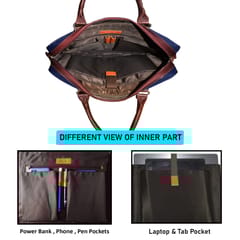 ABYS Genuine Leather & Canvas Blue Laptop Bag[14 Inch]