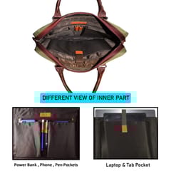 ABYS Genuine Leather & Canvas Green Laptop Bag[14 Inch]