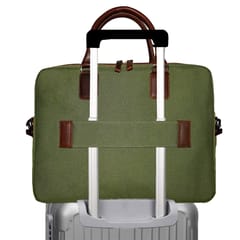ABYS Genuine Leather & Canvas Green Laptop Bag[14 Inch]