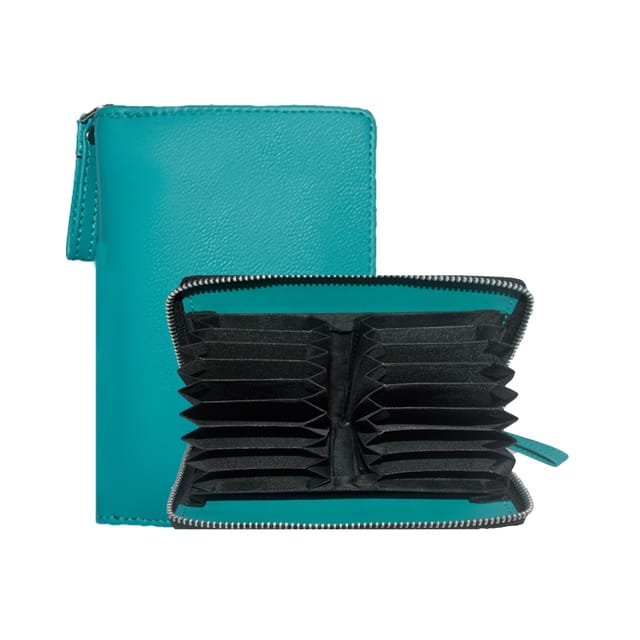 VEGAN Artificial Leather Teal Card Holder for Men and Women with RFID Protection
