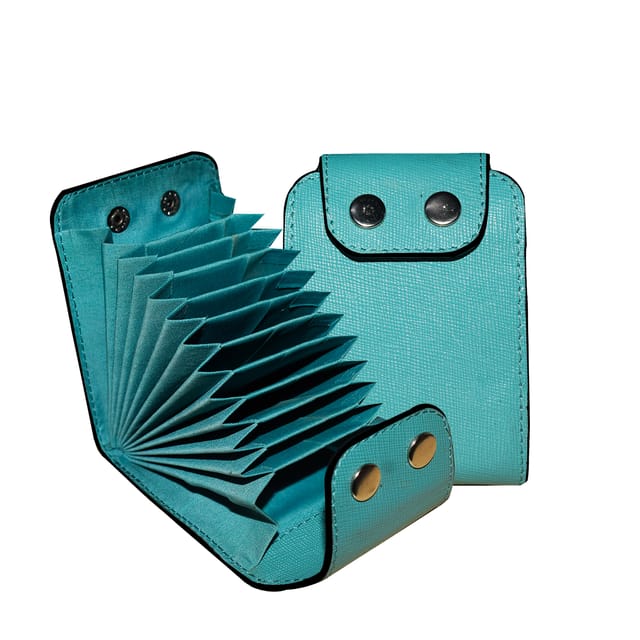 ABYS Genuine Leather RFID Protected Teal Card Holder Wallet For Men & Women