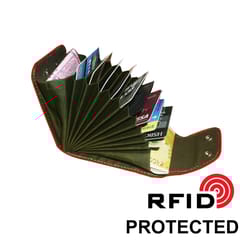 ABYS Genuine Leather RFID Protected Green Card Holder Wallet For Men & Women
