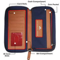 VEGAN Tan Artificial Leather & Blue Canvas RFID Protected Long Card Holder Wallet