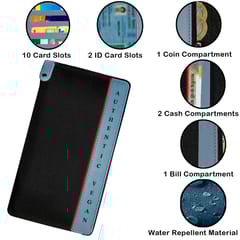 VEGAN Sky Blue Artificial Leather & Black Canvas RFID Protected Long Card Holder Wallet