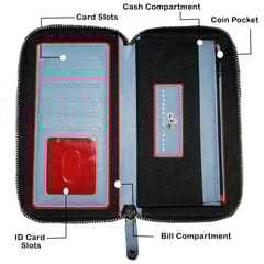 VEGAN Sky Blue Artificial Leather & Black Canvas RFID Protected Long Card Holder Wallet