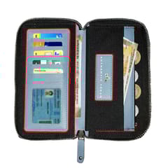 VEGAN Sky Blue Artificial Leather & Black Canvas RFID Protected Long Card Holder Wallet