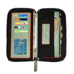 VEGAN Sea Green Artificial Leather & Black Canvas RFID Protected Long Card Holder Wallet