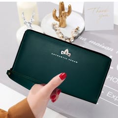 VEGAN Leather Peacock Green RFID Protected Metallic Zipper 27 Card Slots Debit/Credit Card Holder Wallet for Women