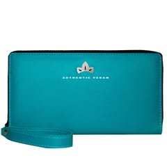 VEGAN Leather Teal RFID Protected Metallic Zipper 27 Card Slots Debit/Credit Card Holder Wallet for Women