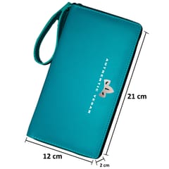 VEGAN Leather Teal RFID Protected Metallic Zipper 27 Card Slots Debit/Credit Card Holder Wallet for Women