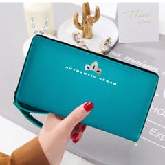 VEGAN Leather Teal RFID Protected Metallic Zipper 27 Card Slots Debit/Credit Card Holder Wallet for Women