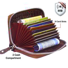 ABYS Genuine Leather Dark Brown RFID Protected Credit Card Holder for Men and Women||Business Card Case||Money Purse with Metal Zip Closure