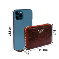 ABYS Genuine Leather Dark Brown RFID Protected Credit Card Holder for Men and Women||Business Card Case||Money Purse with Metal Zip Closure