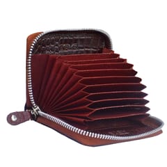 ABYS Genuine Leather Dark Brown RFID Protected Credit Card Holder for Men and Women||Business Card Case||Money Purse with Metal Zip Closure