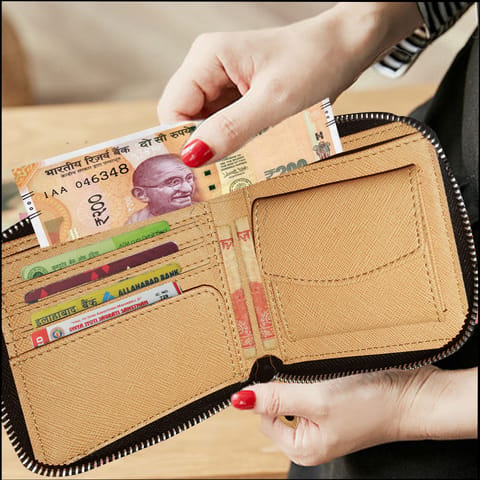 VEGAN Leather RFID Protected Cream Metallic Zipper Wallet/Purse/Money Bag For Women