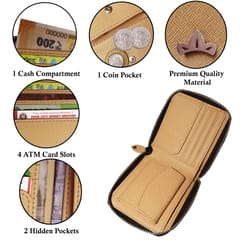 VEGAN Leather RFID Protected Cream Metallic Zipper Wallet/Purse/Money Bag For Women