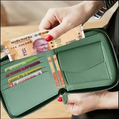 VEGAN Leather RFID Protected Sea Green Metallic Zipper Wallet/Purse/Money Bag For Women
