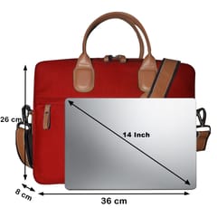VEGAN Brown Leather & Red Fabric Laptop Messenger Bag For Women
