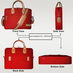 VEGAN Brown Leather & Red Fabric Laptop Messenger Bag For Women