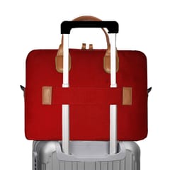 VEGAN Brown Leather & Red Fabric Laptop Messenger Bag For Women