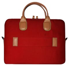 VEGAN Brown Leather & Red Fabric Laptop Messenger Bag For Women