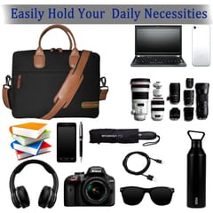 VEGAN Brown Leather & Black Fabric Laptop Messenger Bag For Women