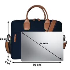 VEGAN Brown Leather & Blue Fabric Laptop Messenger Bag For Women