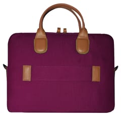VEGAN Brown Leather & Purple Fabric Laptop Messenger Bag For Women