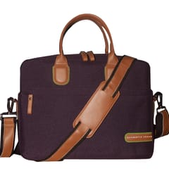 VEGAN Brown Leather & Wine Fabric Laptop Messenger Bag For Women