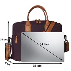 VEGAN Brown Leather & Wine Fabric Laptop Messenger Bag For Women