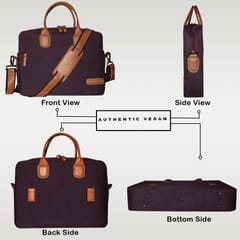 VEGAN Brown Leather & Wine Fabric Laptop Messenger Bag For Women