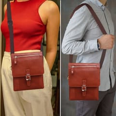 ABYS Genuine Leather Light Burgundy Messenger Bag