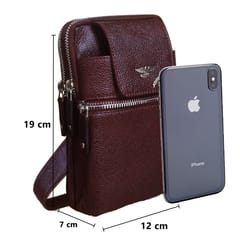 ABYS Genuine Leather Dark Brown Vertical Passport/Mobile Pouch Cum Waist Bag for Men & Women