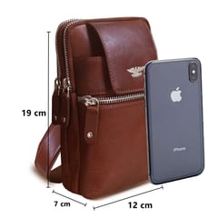 ABYS Genuine Leather Brown Tan Vertical Passport/Mobile Pouch Cum Waist Bag for Men & Women