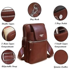 ABYS Genuine Leather Brown Tan Vertical Passport/Mobile Pouch Cum Waist Bag for Men & Women