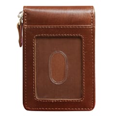 ABYS Genuine Leather RFID Protected Tan Hunter Credit||Debit||Smart||ATM Card Holder Wallet with Metallic Zipper Closure for Men & Women