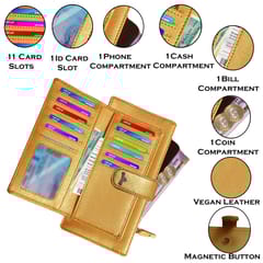 VEGAN Leather Women Golden Clutch/Handbag/Purse/Travel Organiserr