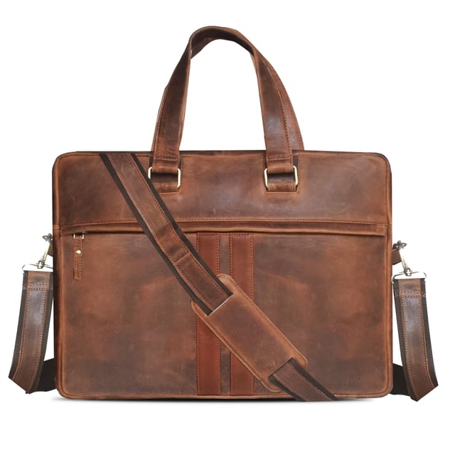 ABYS Genuine Hunter Leather Tan Laptop | Messenger | Briefcase | Portfolio | Office | Travel Bag For Men & Women